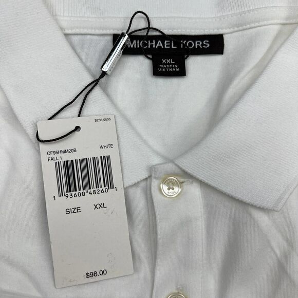 New Michael Kors Men US XXL White T-Shirt Classic Striped Short Sleeve Polo  - Picture 4 of 8